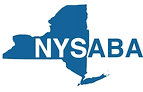 Blue silhouette of New York State with the white letters "NYSABA" across it, representing the New York State Association for Behavior Analysis.